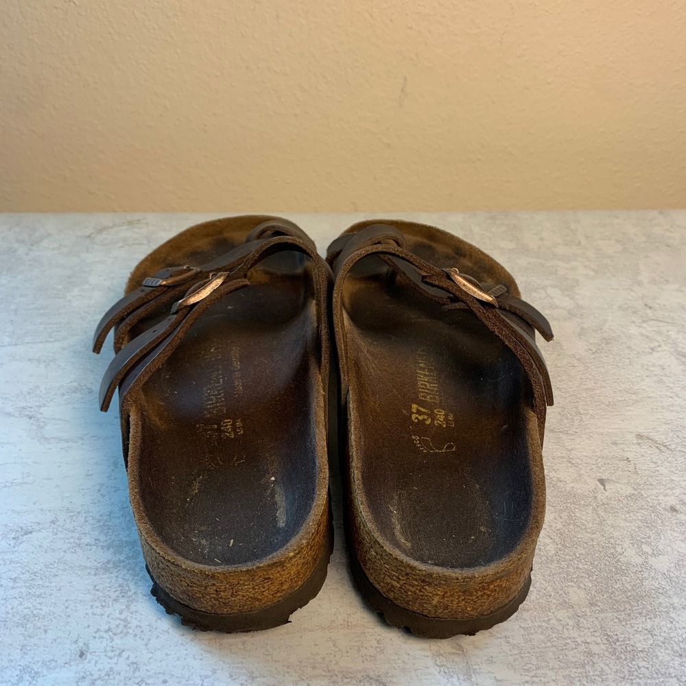 Birkenstock Mayari Sandals Womens 37 240 Brown Leather Toe Loop Buckle Slides - Picture 9 of 11